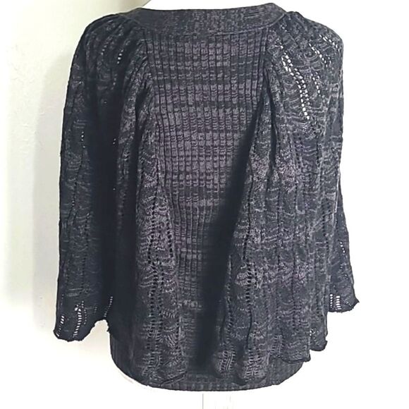 Cardigan Sweater Cape with Batwing Sleeves, Black & Gray Loose Knit, Size Medium - Picture 6 of 11